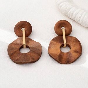 Brown Wooden Circle Earrings